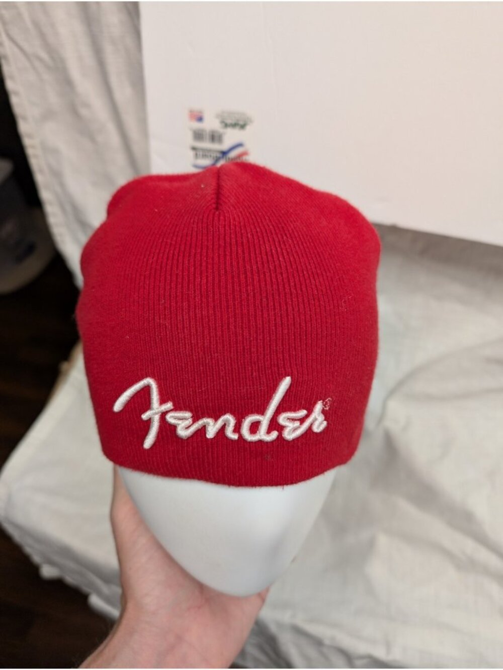 Fender Guitars Embroidered Script Logo Red Ribbed Knit Beanie Cap Winter Hat